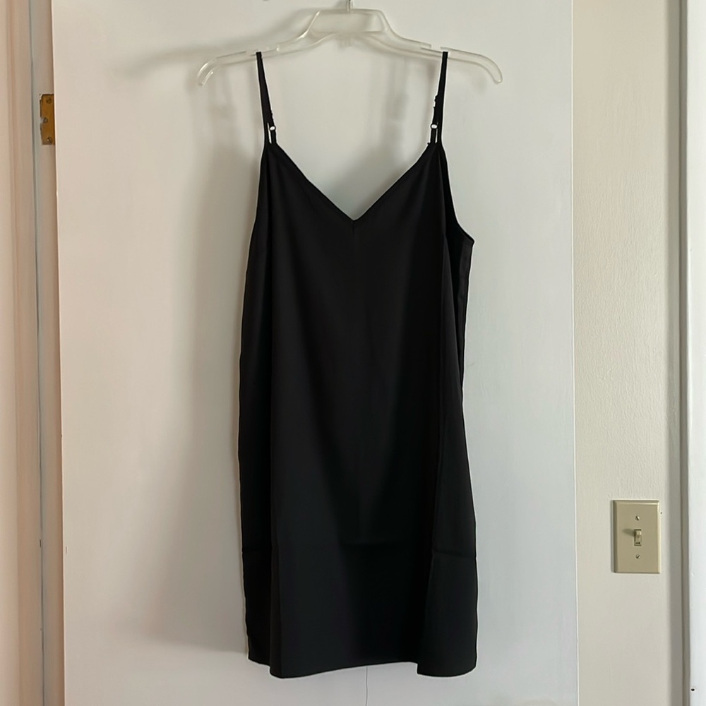 ASOS DESIGN Satin Mini Slip Dress with V-Neck in Black